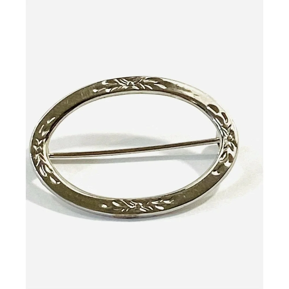 Beau Sterling Brooch Pin Edged Flowers Oval Vintage 50s